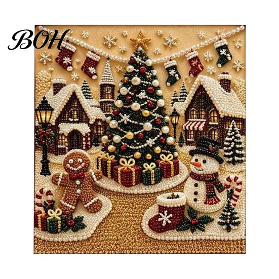 Christmas Faux Pearl Painting Kit DIY Art Kit, Beads Craft for Festive Wall Decor Making Adults, Beginners, Cute Santa Tree Elk Gem Bead Home