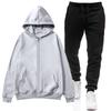 Two Pieces Set Hooded Sweatshirt Solid Color Zip Suit Hoodie +Black Pants Women's Hoodie Autumn Men's Hoodie + Pants Sets