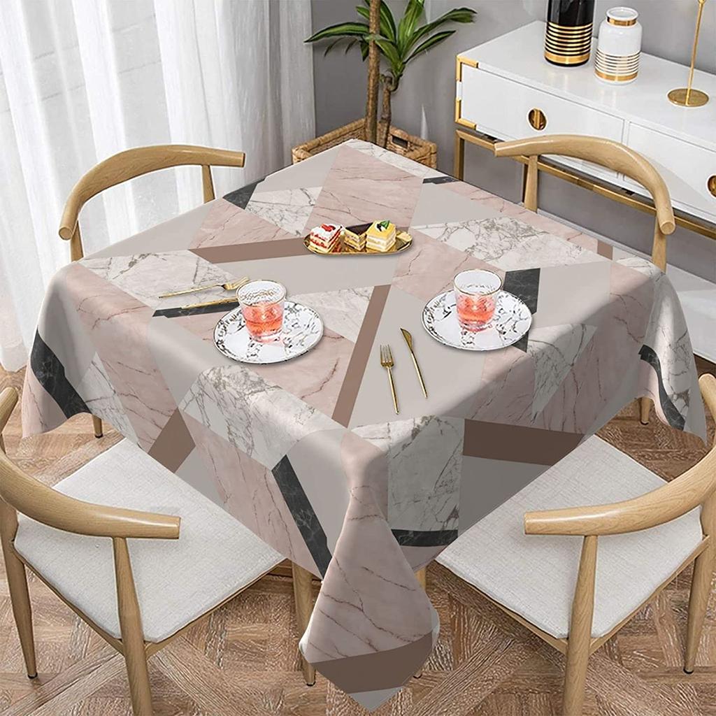 Square Table Cloth 54"x54" 60"x60" Washable Table Cover Marble Waterproof Tablecloths for Kitchen Dining Room Wedding Parties