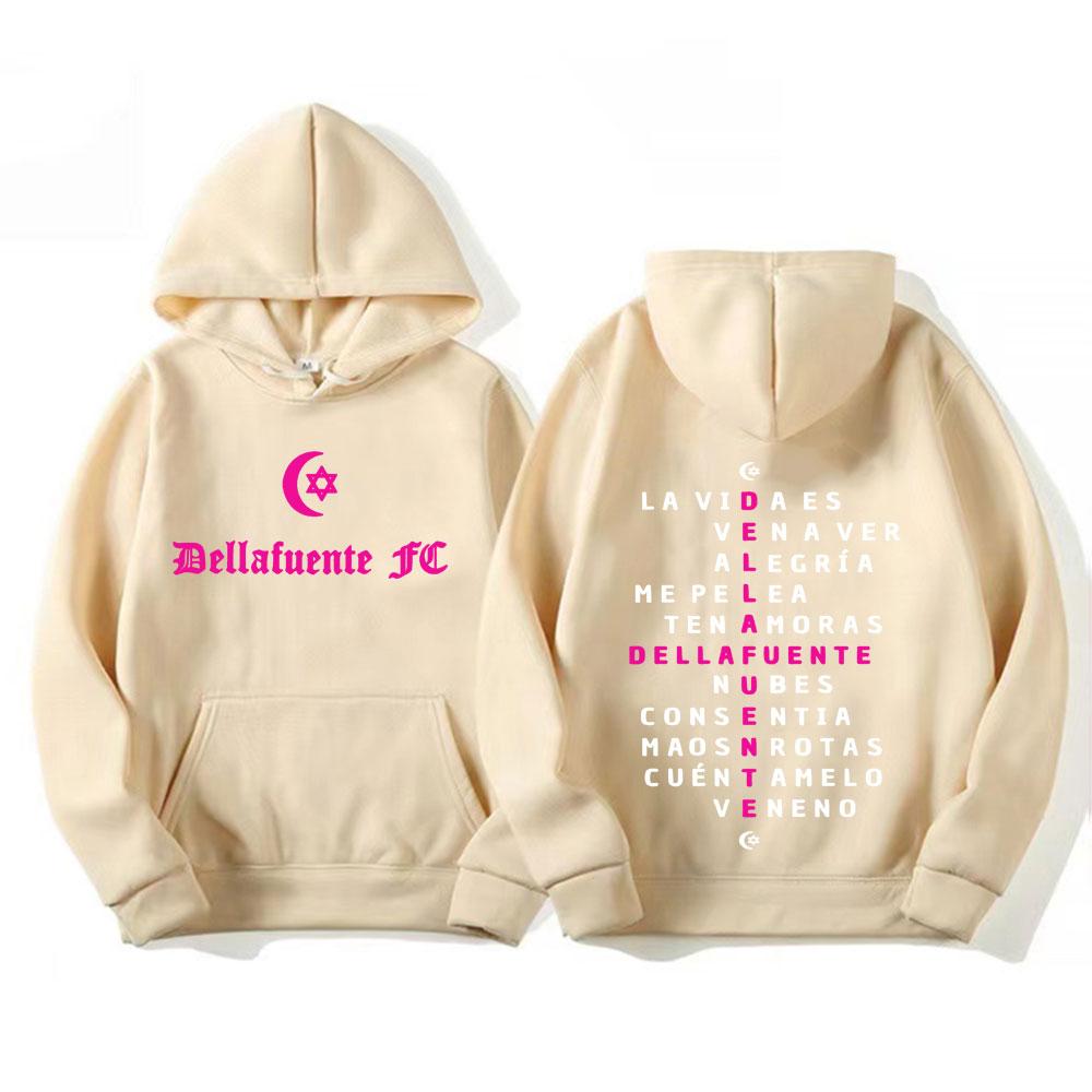 Худи с принтом букв из тура рэпера Dellafuente 2025 Модное ретро готическое оверсайз худи мужское женское с длинным рукавом флисовая толстовка