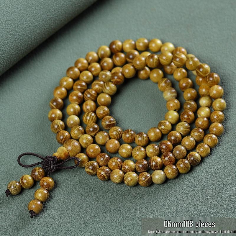 Golden Sandalwood Buddhist Beads Bracelet: Men's & Women's 108 Beads Rosary for Cultural and Spiritual Play.