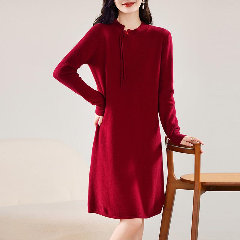 Женское кашемировое платье Qinghe Cashmere 30% Cashmere 70% Wool Осенне-зимняя кашемировая юбка Мягкая и теплая