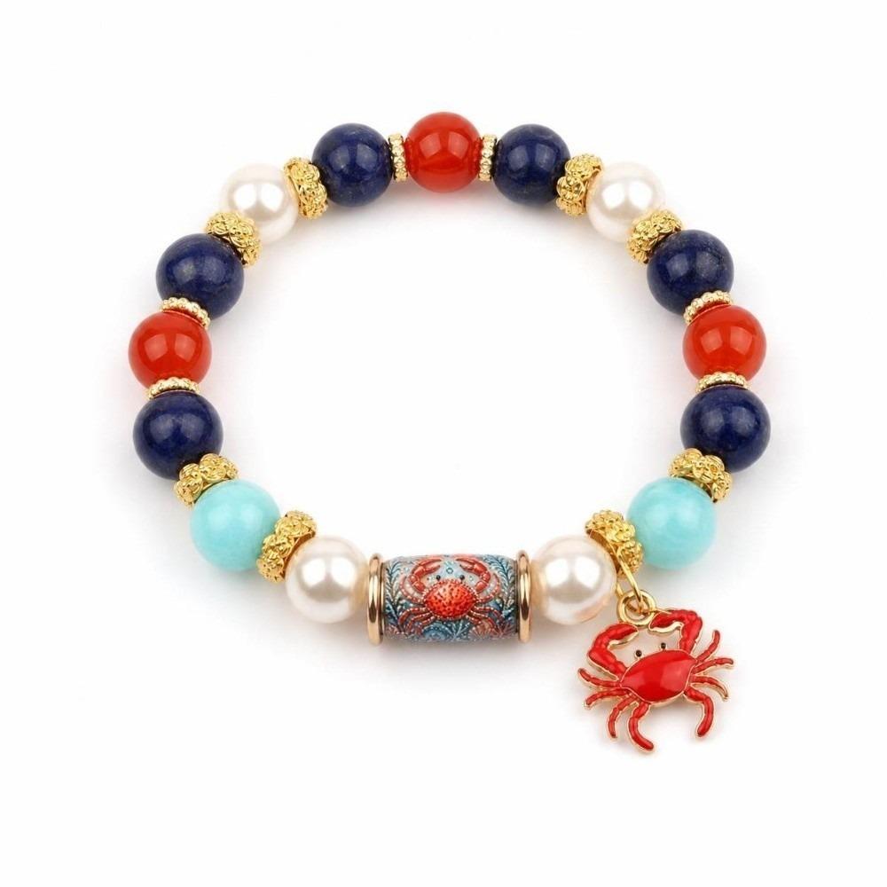 Metal Tube Ocean Themed Bracelet Elastic Floral Print Crystal Bracelet  Party Favors