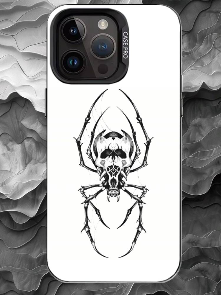 D-Dark Готический Чехол-Паук для Телефона iPhone 17 16 15 14 13 12 11 Pro Max Plus Серебристый Матовый Черный Чехол