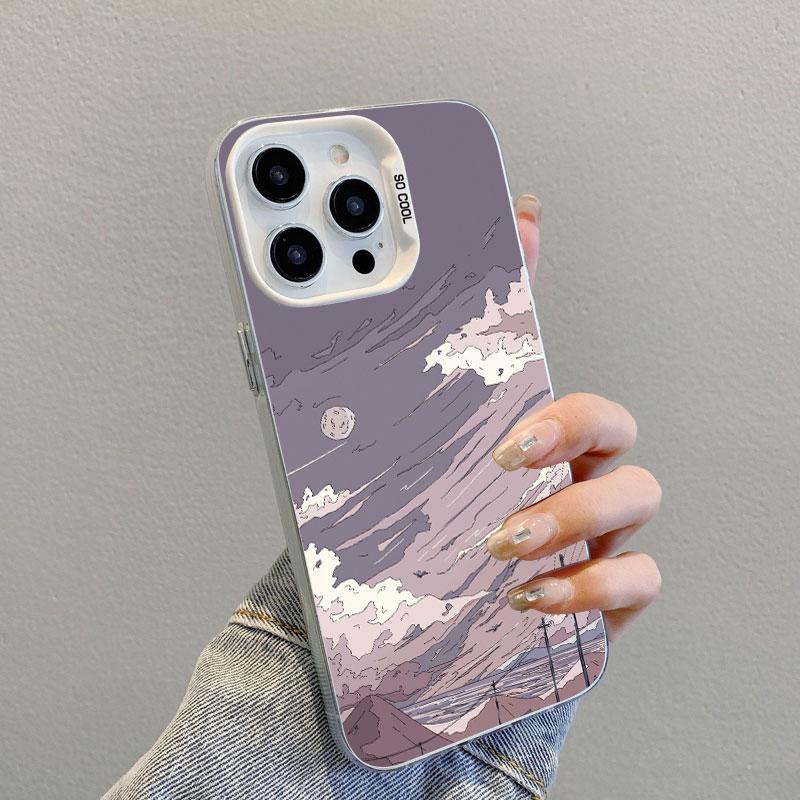 Аниме Небо Пейзаж Арт Картина Лазерный Чехол Для Телефона Для iPhone 12 13 Mini Pro Max 11 14 16 15 Pro Max Plus Ударопрочный Чехол Fundas