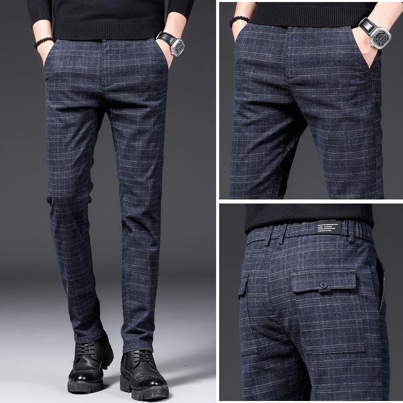 Autumn And Winter Men 'S Casual Pants Slim Fit Stretch Feet Men 'S Korean Style Trousers Plaid Plus Size Casual Long Pants