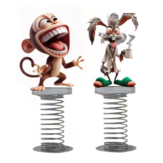 Качающееся украшение в виде животного, 2D акриловое украшение в виде обезьяны на пружине, мультяшный кролик, украшение на приборную панель автомобиля для декора дома, офиса, стола