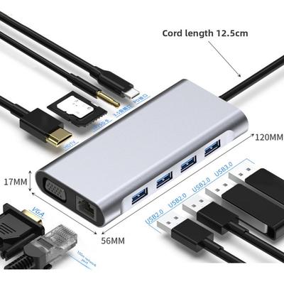 Универсальная док-станция Type C 11 в 1 USB C хаб с 4K HDMI VGA зарядкой PD USB портами для MacBook ноутбука