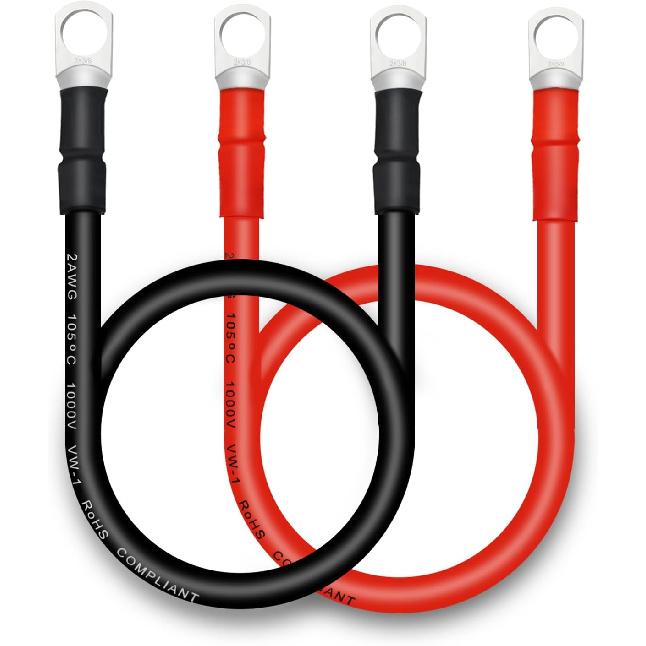 4 AWG Battery Cables with 3/8 inch Copper Terminals(2PCS 1FT)
