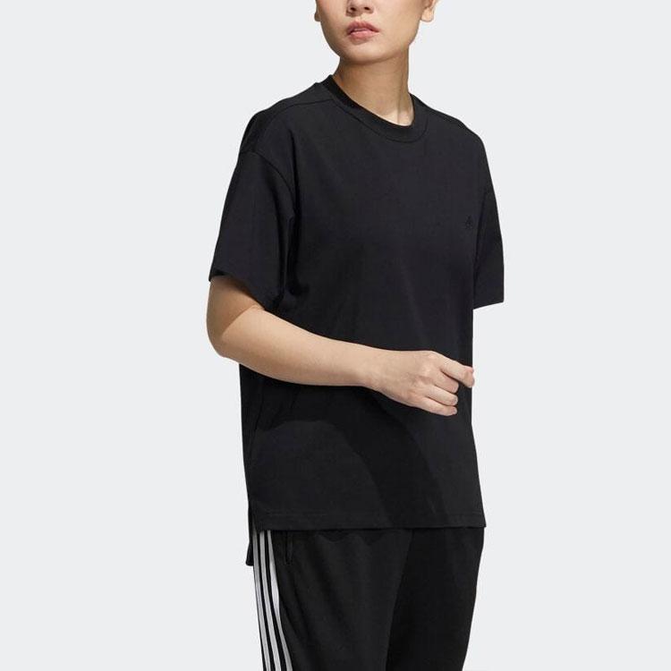 adidas SS22 Однотонная футболка с круглым вырезом и логотипом, повседневная, с коротким рукавом, женские топы, черный цвет HC2547