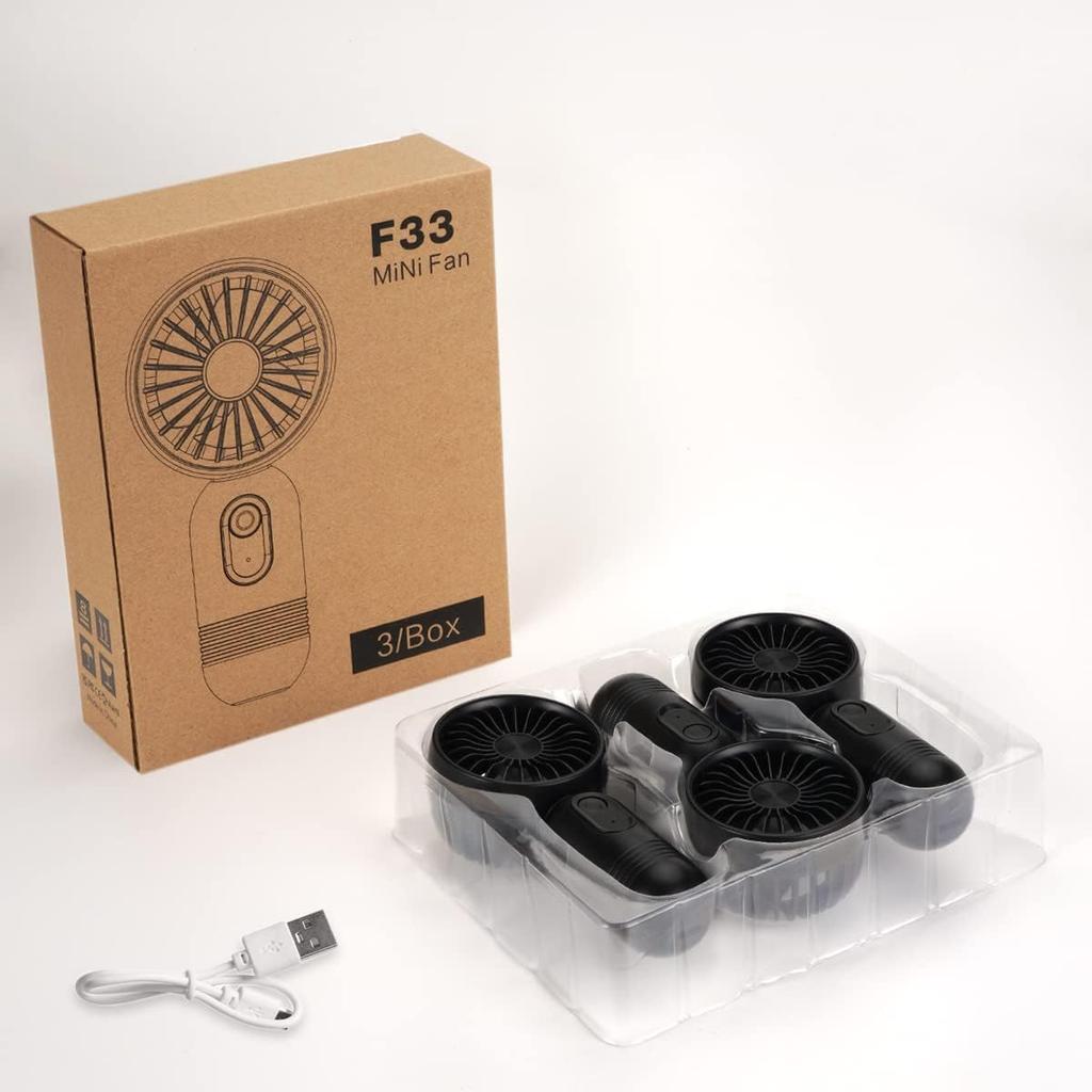 3pcs Portable Mini Handheld Fan with 3-speed for Travel USB Rechargeable Battery Operated Eyelash Fans