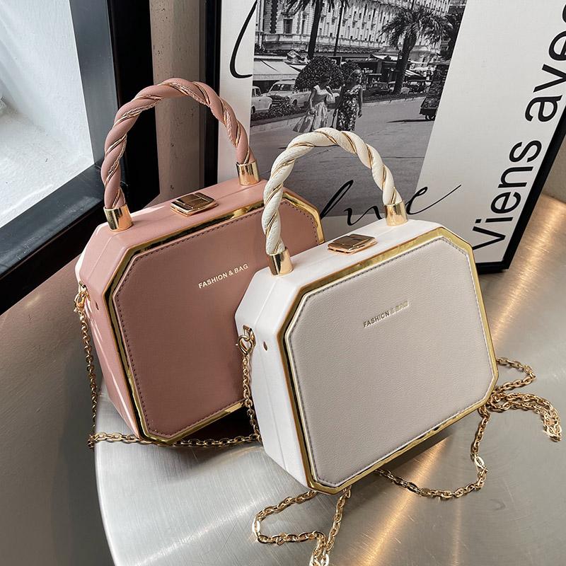Hard Box Shape PU Leather Crossbody Bag with Short Rope Handle for Women 2024 Shoulder Handbags and Purses Lady Travel Cute Tote CLE