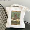 Женская сумка-шоппер с принтом Рыбы, кота Таро, кавайная сумка, Harajuku, Холщовая сумка-шоппер, сумка для девочек, большая сумка на плечо, женская сумка