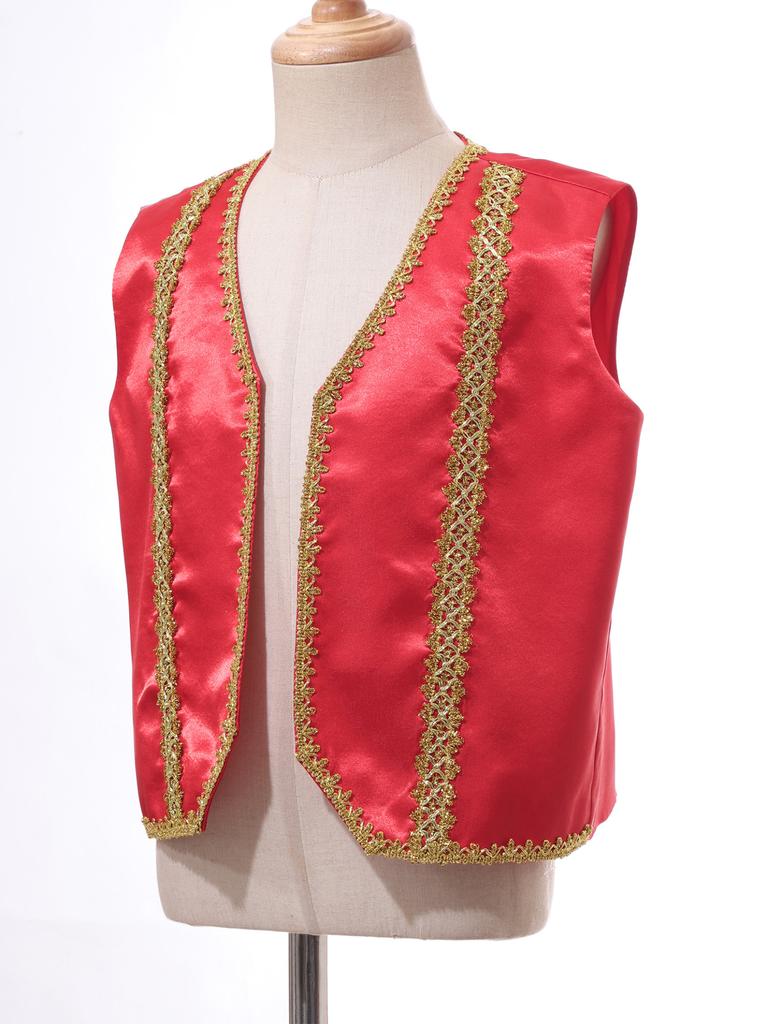 Детский средневековый фрак в стиле стимпанк, без рукавов, с золотой отделкой, украшенный жилет, готические куртки, жилет, костюм