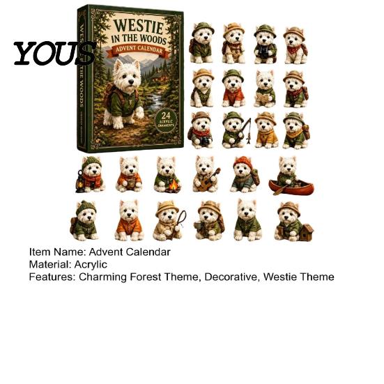 Cute Puppy Holiday Decoration Westie in The Woods Advent Calendar, 24-Day Christmas Countdown Calendar for Kids Dog Figure Set, West Highland
