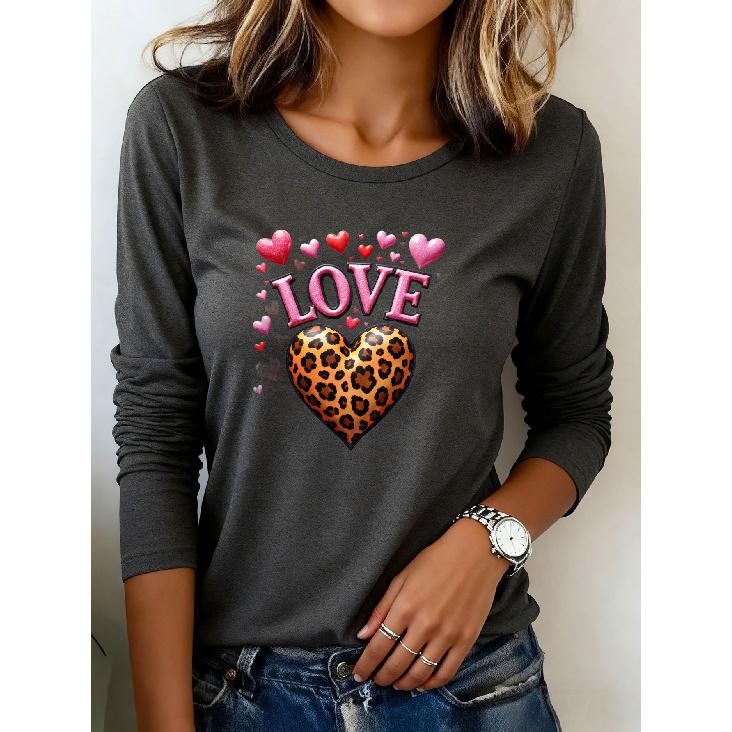 Ladies T Shirt 1Pieces Heart-shaped leopard print pattern Washable Comfortable Durable Easy to wear Leisure Holiday Party Clothing Fashion 200Gram