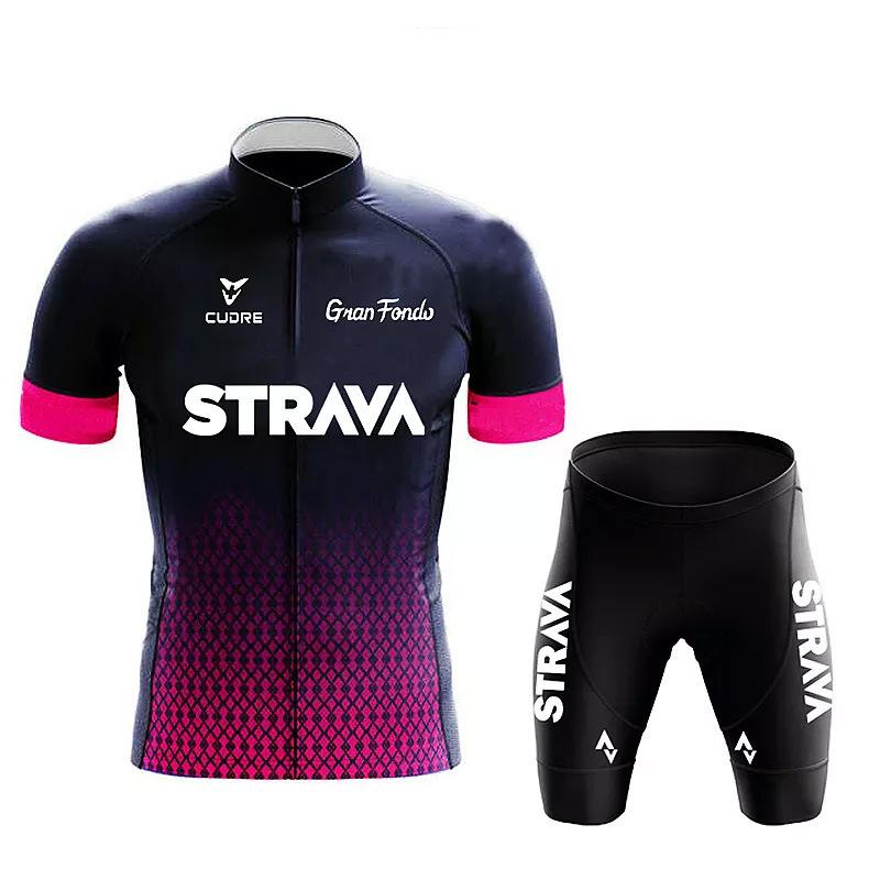 Командный костюм для велоспорта Новый костюм Strava с коротким рукавом Впитывающий пот и влагу Гоночный костюм для велоспорта