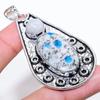 K2 Blue Azurite, Moonstone 925 Sterling Silver Jewelry Pendant 2.68" C7l61