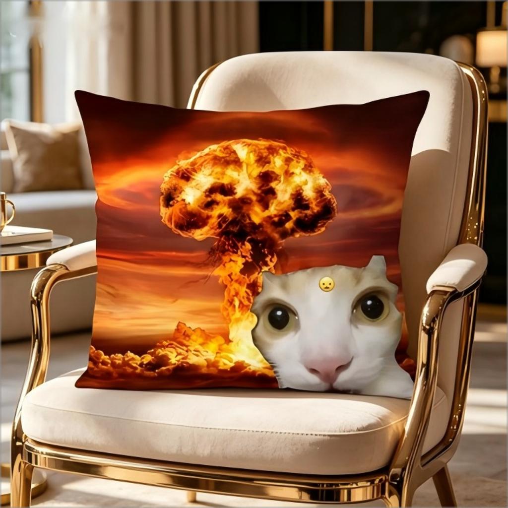 Funny Meme Cat Print Pillow Cover, Cute Humorous Cat Cushion Case For Sofa Bedroom Living Room, Novelty Home Decor Gift