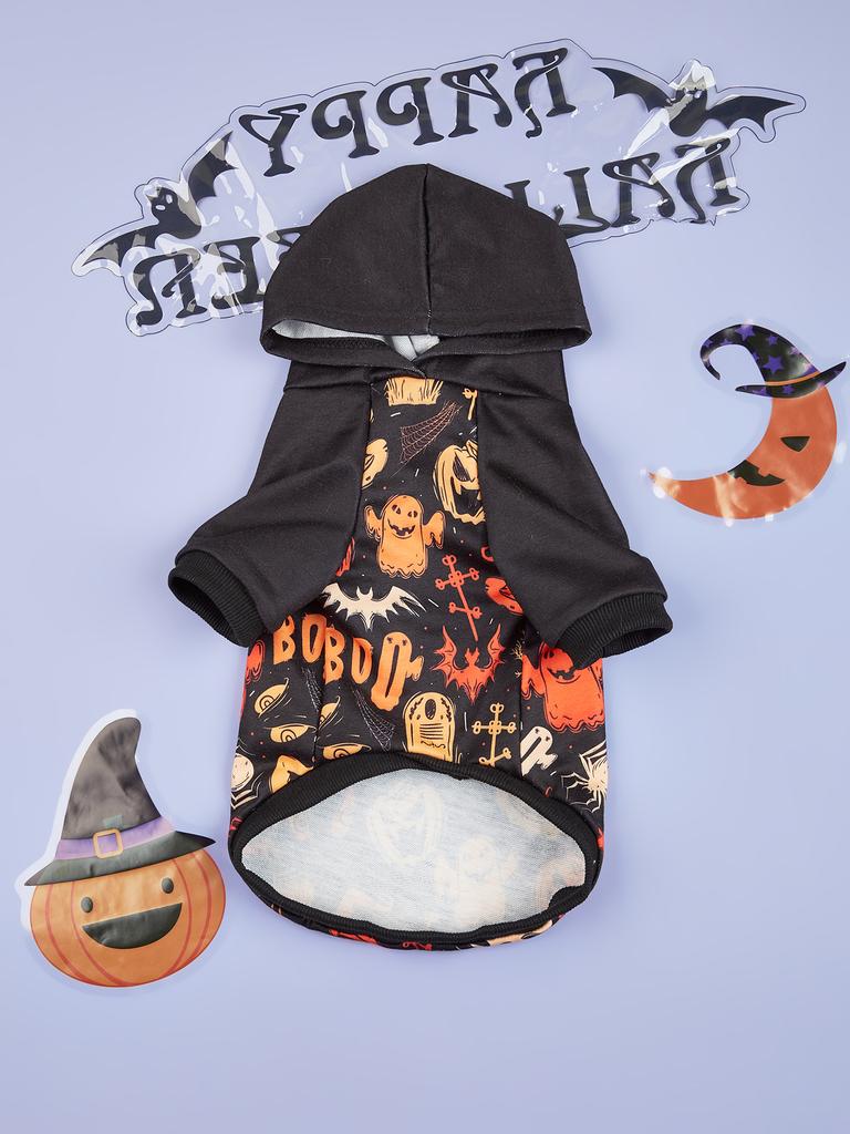 Halloween Print Dog Hoodie & Cat Sweatershirt Party Costume Winter Hooded Shirt