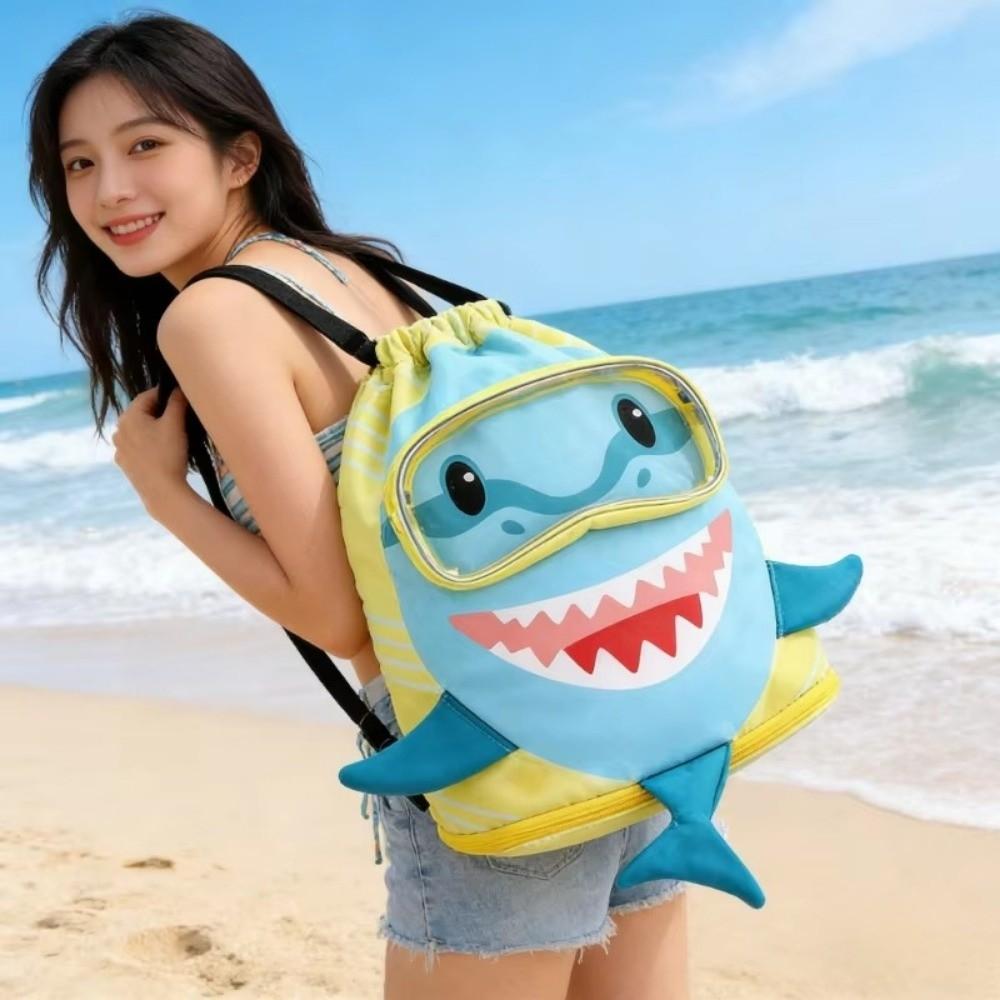Separation Storage Wet Dry Bag Portable Beach Backpack Shark Drawstring Swimming Bag  Children Use
