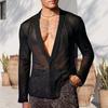 Рубашка Yousheng Men Club Shirt Ultra Thin Transparent Mesh V Neck Neck Closed Long Sleeves Muscle Men Top Party Performance Top