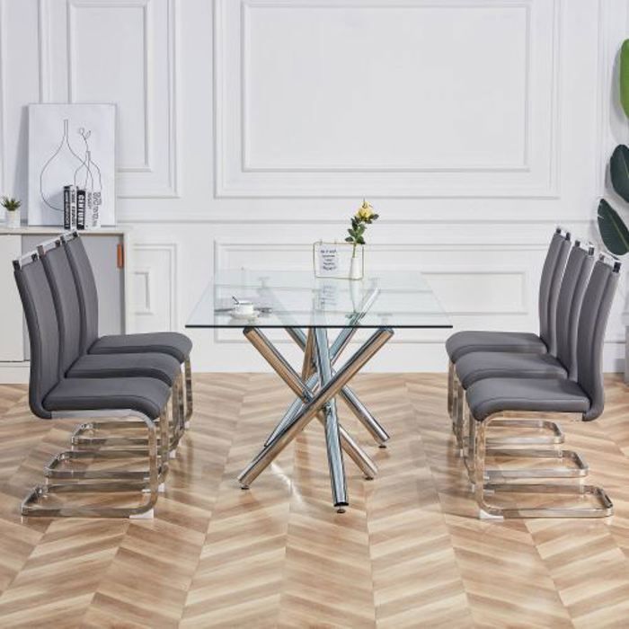 Chaise - MUVOE - Luge - Métal chromé - Cuir souple - Lot de 4