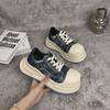 Черные и белые туфли Mickey Canvas для женщин - весна/лето 2024 г. Толстая подошва, увеличивающая рост, уродливо-милые спортивные повседневные туфли