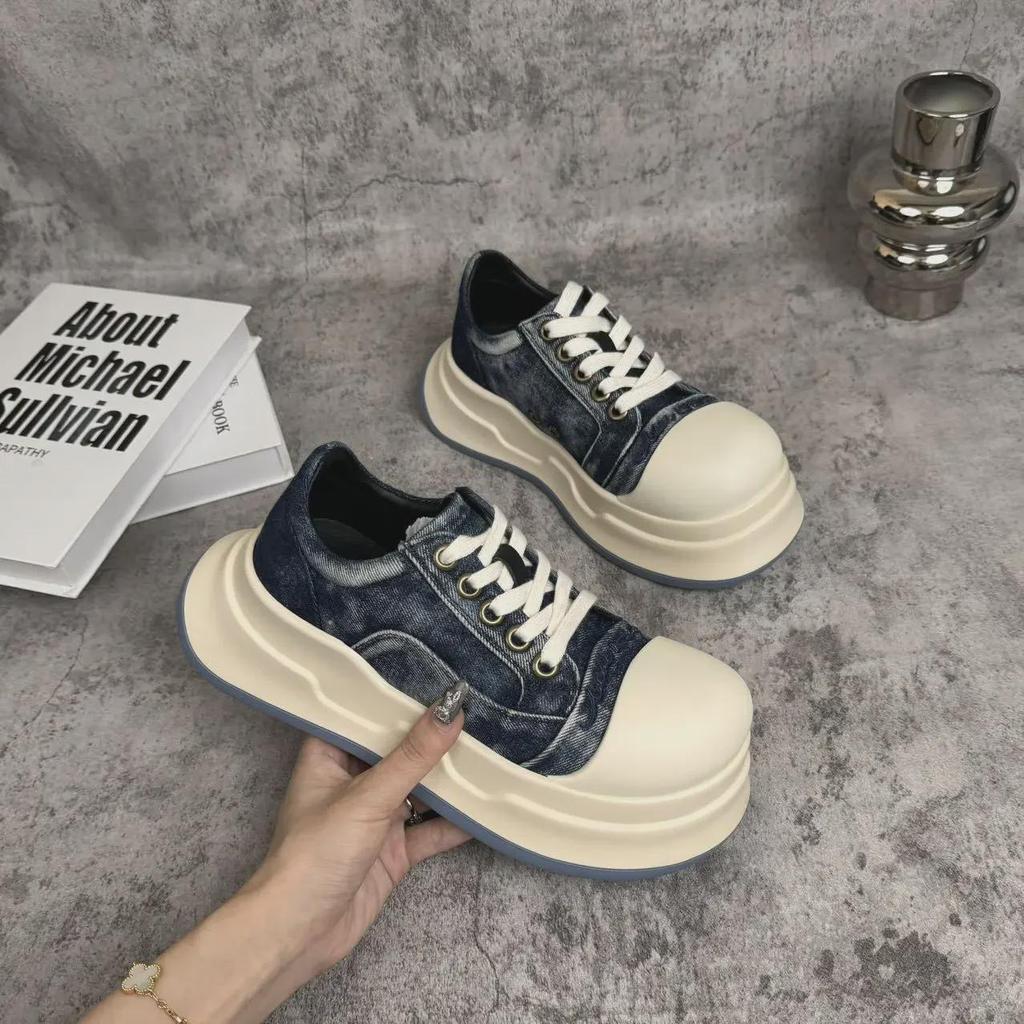 Черные и белые туфли Mickey Canvas для женщин - весна/лето 2024 г. Толстая подошва, увеличивающая рост, уродливо-милые спортивные повседневные туфли