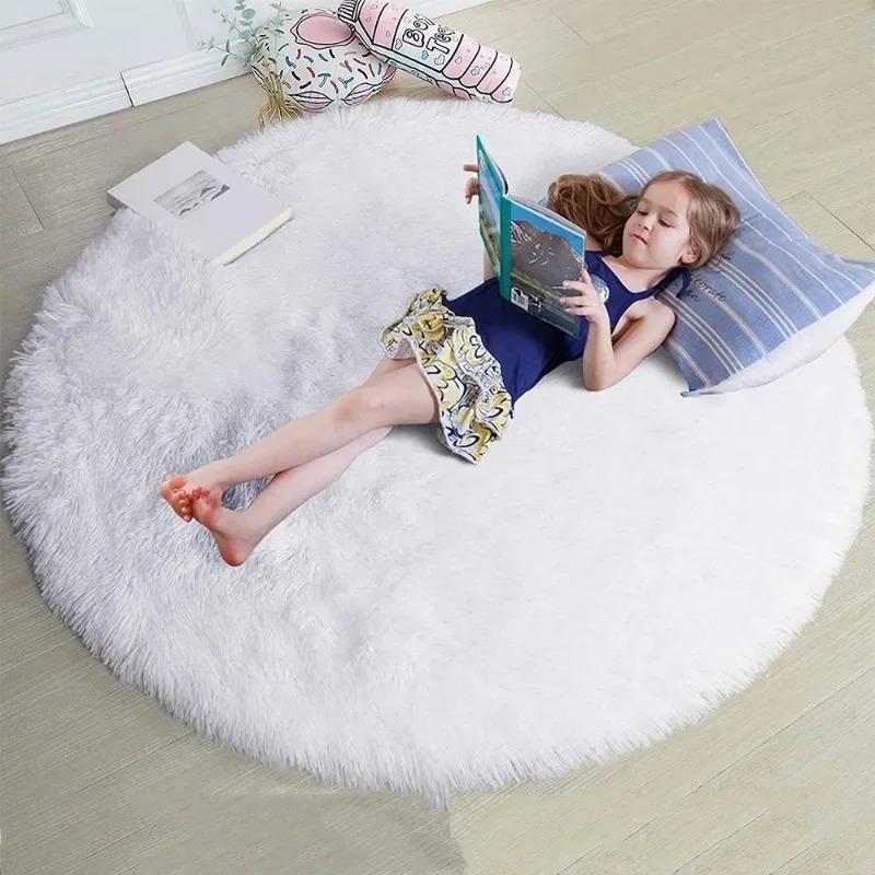 2x2m Super Soft Plush Round Rug Mat Fluffy White Carpets for Living Room Home Decor Bedroom Kid Room Decoration Salon Thick Pile Rug