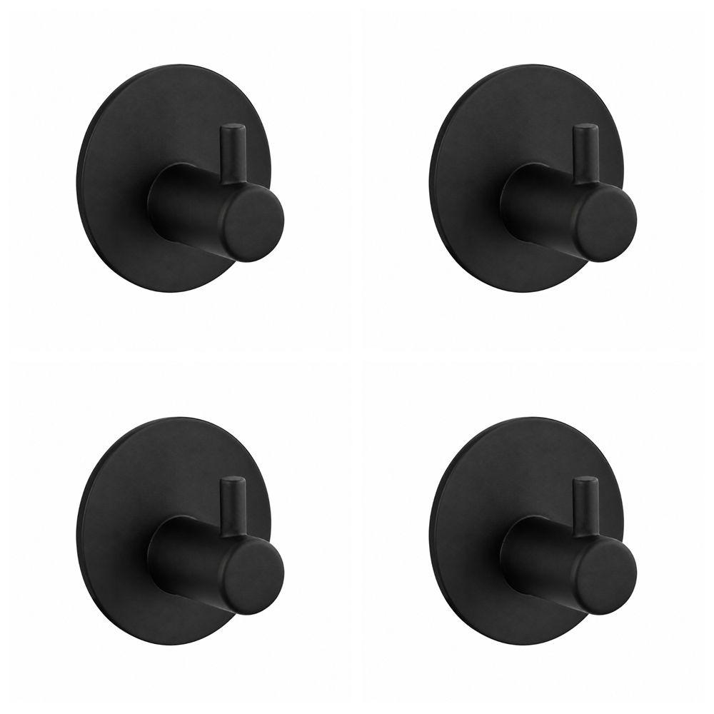 4 PCS Self Adhesive Wall Hook Black Silver Towel Hook Adhesive Hook Home Bathroom Kitchen