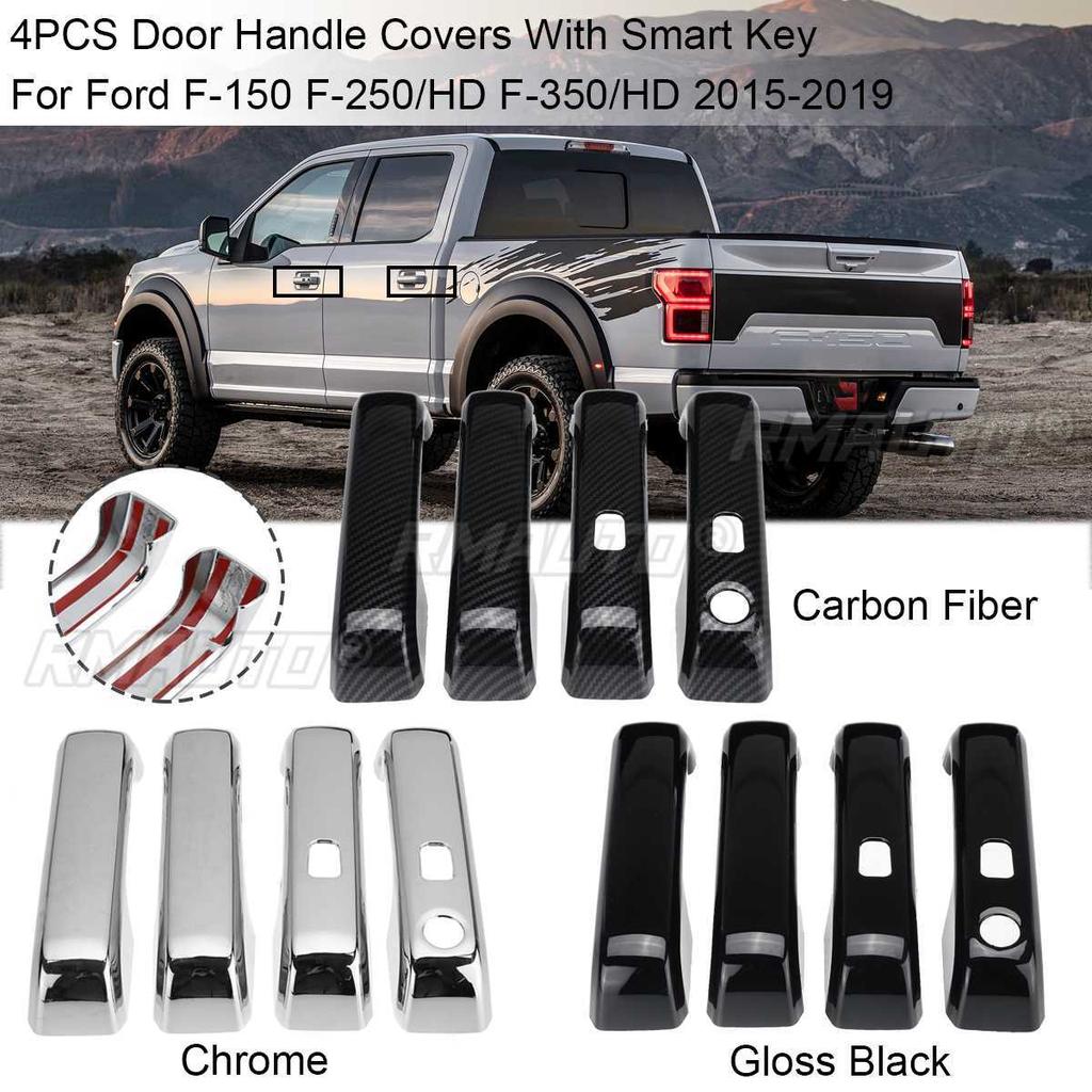 Car Door Handle Covers With Smart Key+Exterior Door Bowl Handle Panel Trim Cover Set for Ford F-150 F150 F-250/HD F-350/HD 15-19