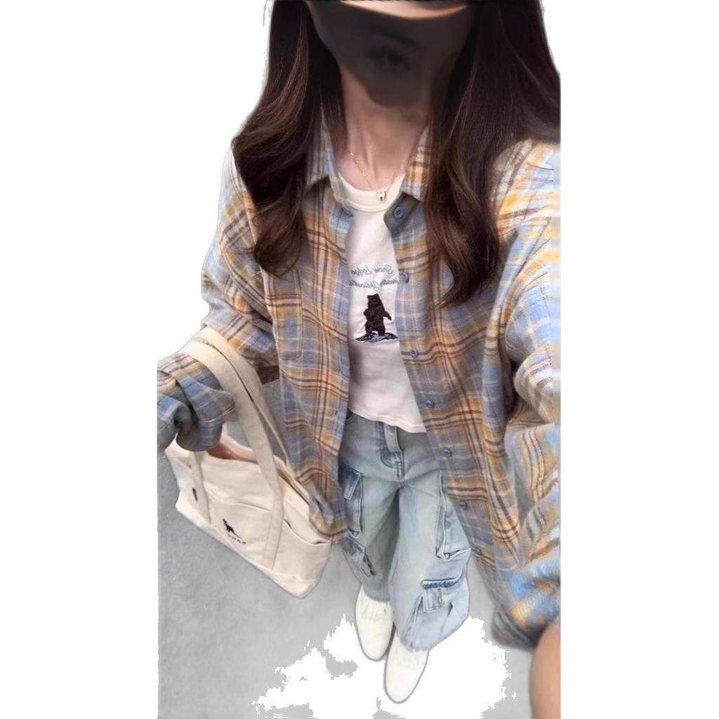 2025 Мужская рубашка свободного кроя оверсайз в ретро-клетку - Весна/Осень Топ высокого класса