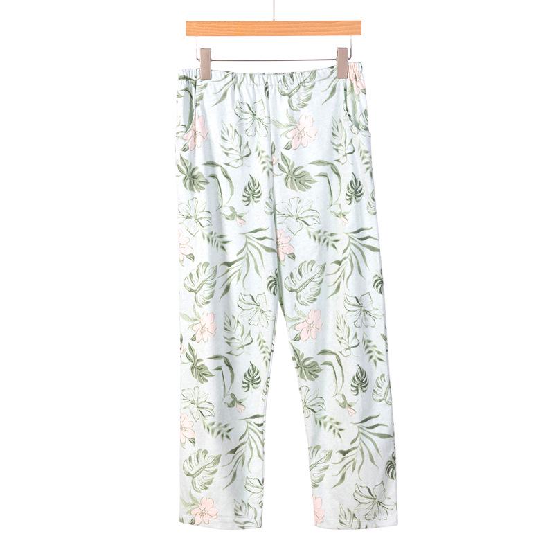 Женские трикотажные пижамные брюки из чистого хлопка - Весна/Лето, Свободный крой, Большой размер, Эластичная талия, Защита от комаров