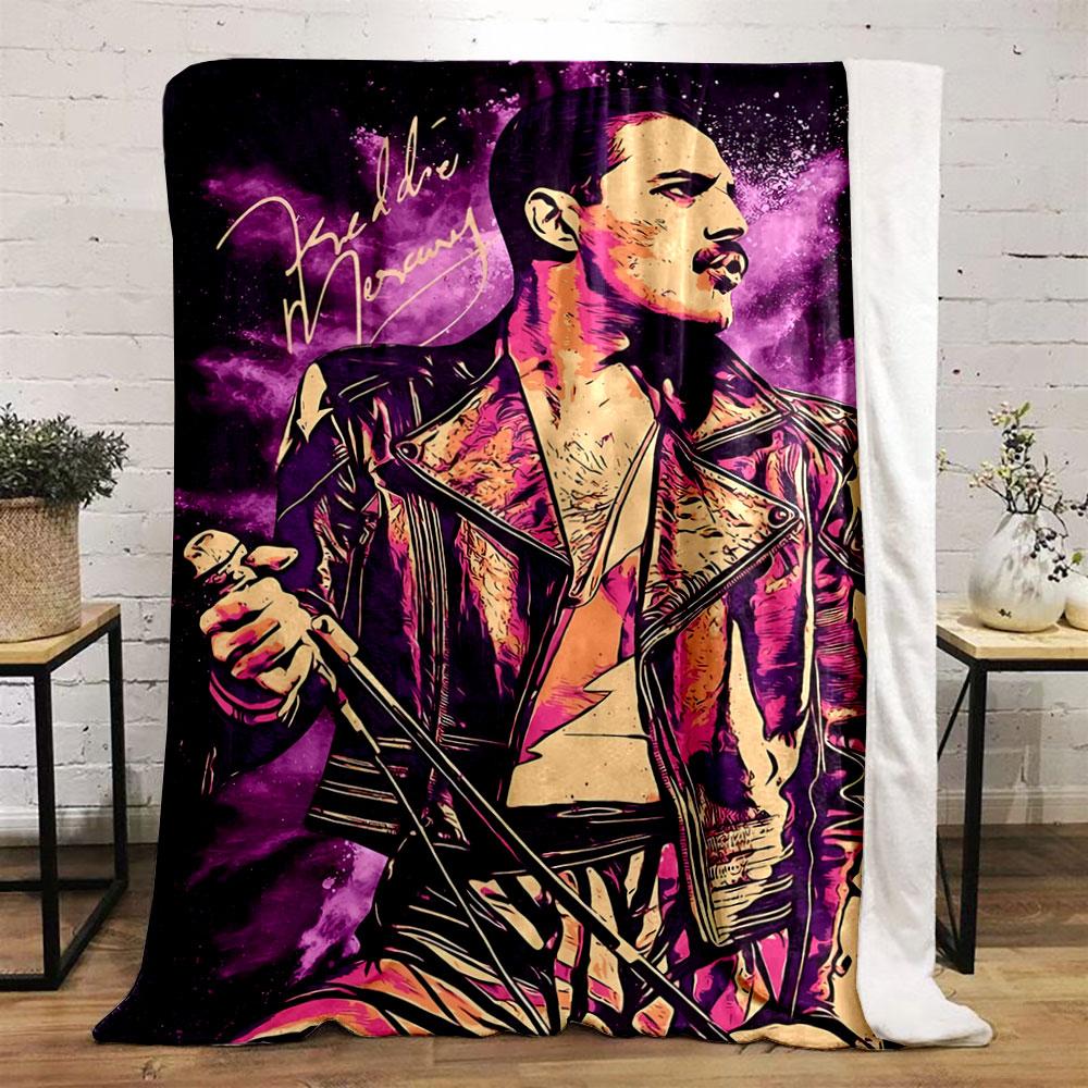 Vibrant stylized figure in a leather jacket against a cosmic purple backdrop. for all seasons blanket lunch break throw gift