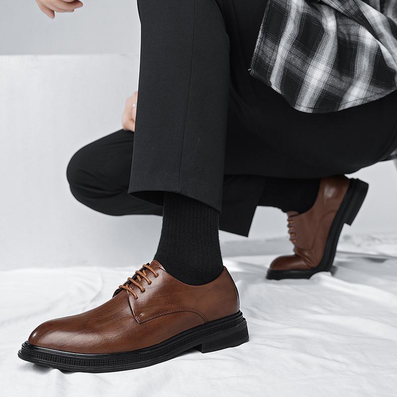 Business Formal High Quality Leather Flats Shoes Men Casual Low Top Solid Wedding Shoe Fashion Oxford Shoes Pointed Office Shoes
