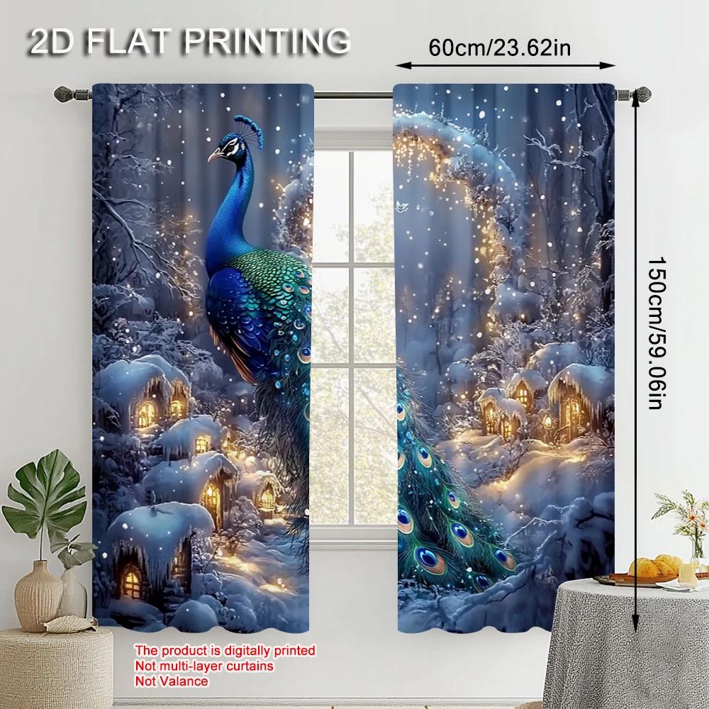 2pcs, Popular Curtains print Peacock Theme Polyester (without rod) Art Deco Festive for Living Room, Bedroom & Home