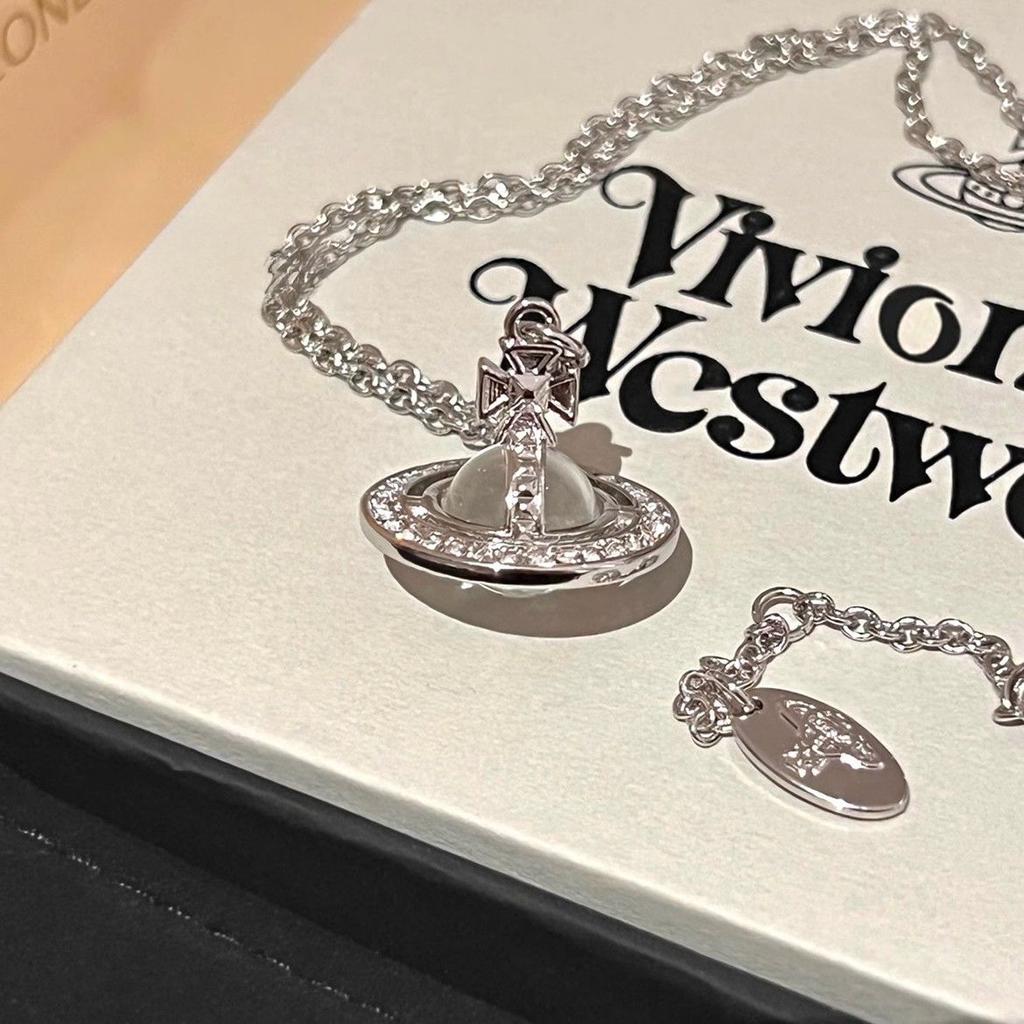 Saturn Transparent Necklace Silver Clavicle Flash Diamond Queen Mother West Niche Planet