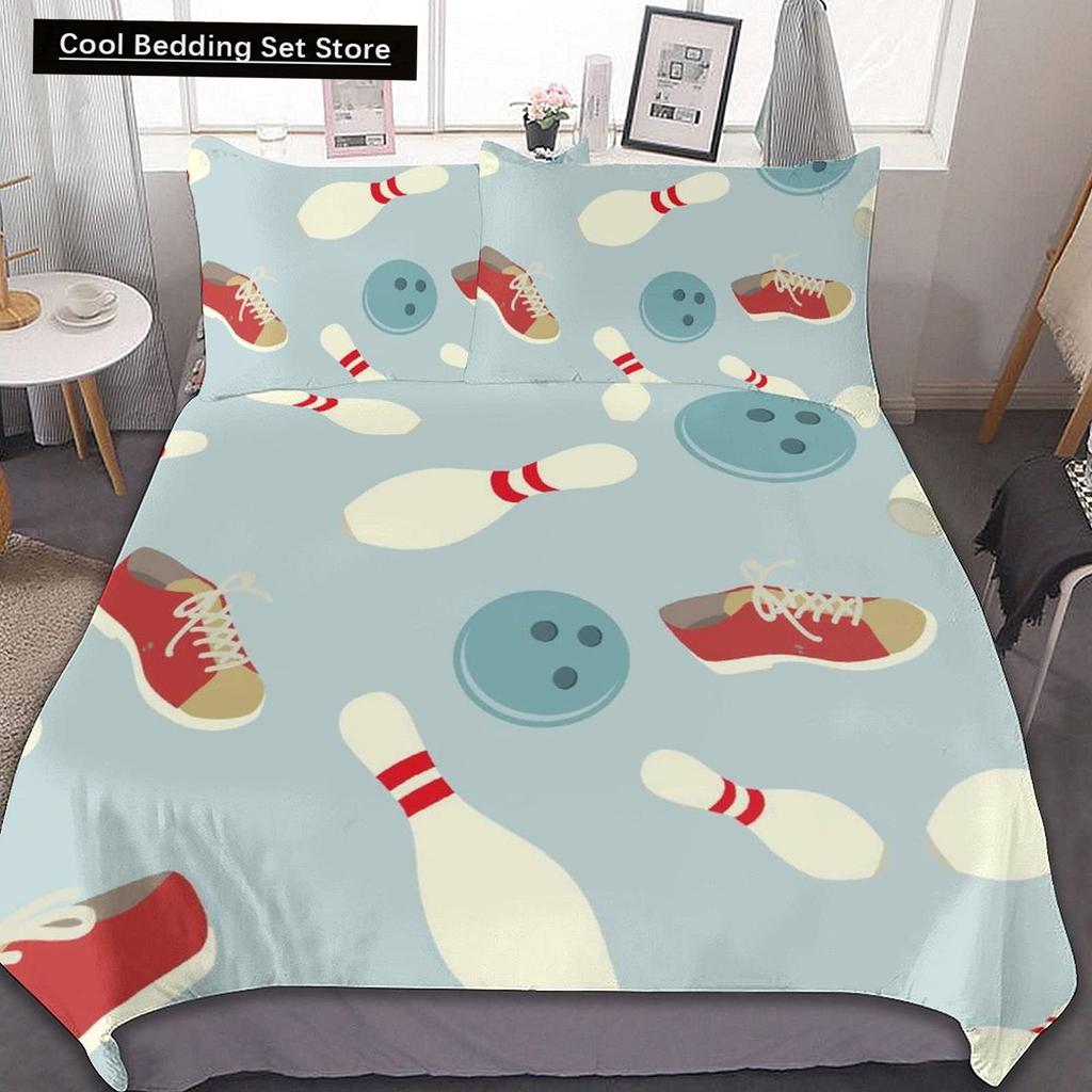 Bowling King Queen Double Duvet Cover Teens Sports Games Theme Bedding Set Starry Sky Comforter Cover Blue Polyester Quilt Cover