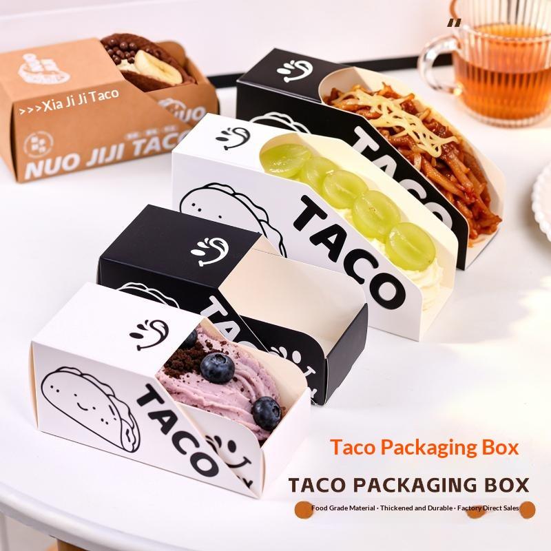 Microwave Safe Disposable Taco Paper Boxes 50/100Pcs Food Packaging Holders for Sandwich Hot Dog Daily Use Catering