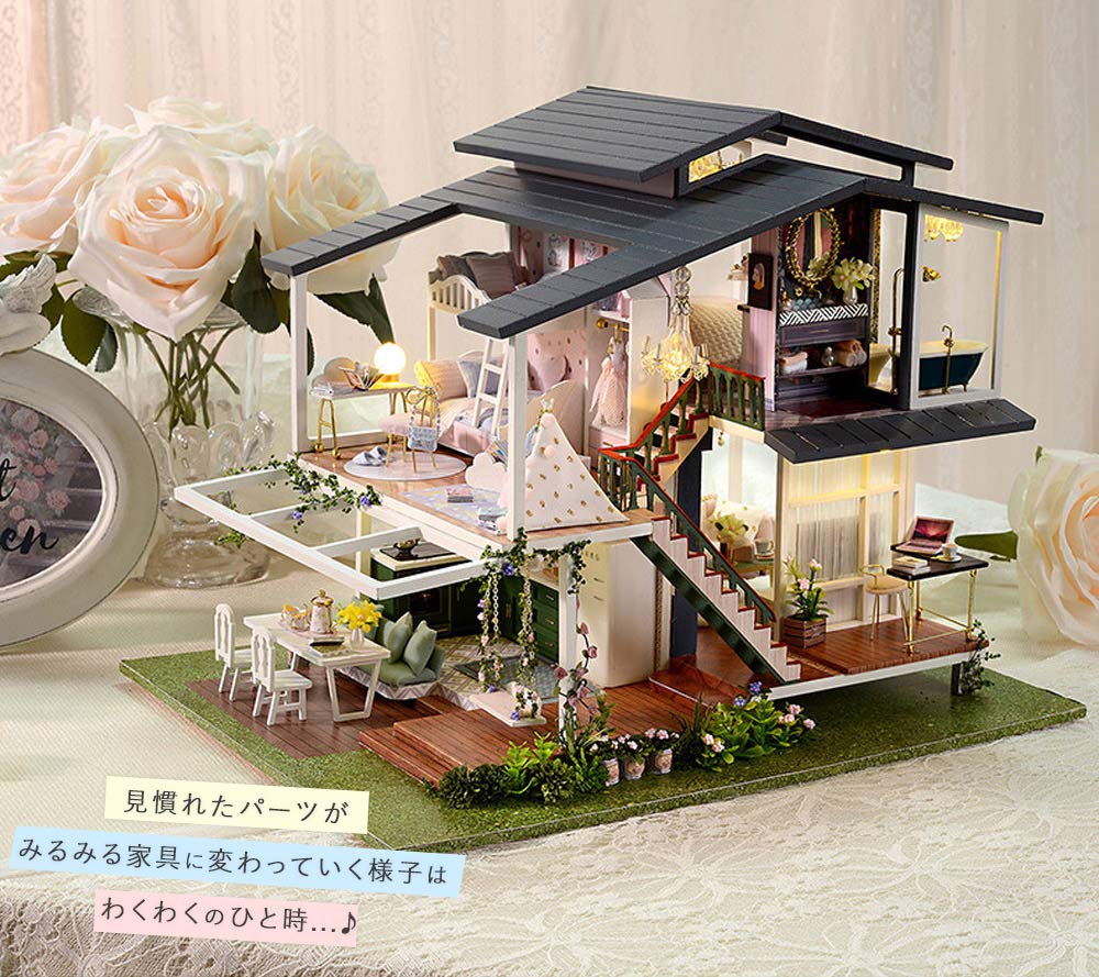 Moin moin кукольный домик миниатюрный набор для ручной работы особняк в окружении цветов с качелями на террасе Необычный романтический светодиодный светильник акриловый чехол музыка