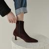 Короткие заостренные сапоги женские ботильоны на каблуке-кошке босоножки на осень и зиму на низком каблуке высокие каблуки европейские товары маленький каблук кофейные носки сапоги тонкие ботильоны