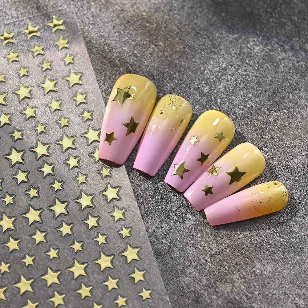 6Pcs Y2K Irregular Star Manicure Decals Gold Silver Color Letters Nail Decorations  Nail Supplies