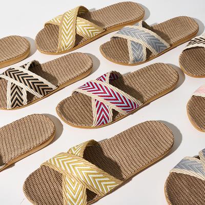 Женские льняные тапочки, легкая домашняя обувь, простые тапочки без застежек с открытым носком для комфортной домашней носки