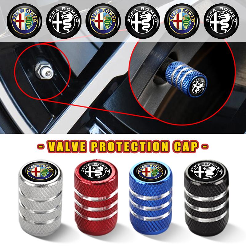 JPYAX1 4Pcs Car LOGO Tire Valve Cap Waterproof Auto Accessories For Alfa Romeo Giulietta GT 159 147 156 Mito Brera Giulia Spider F1