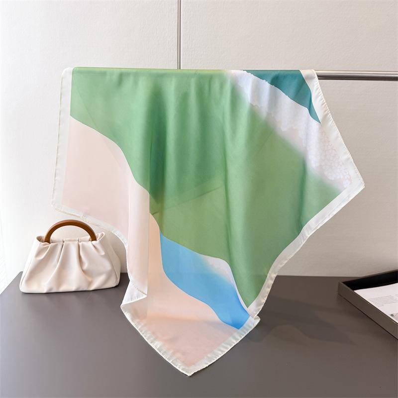 Квадратный платок с принтом Color Blocking для женщин, шелковые платки, летний фуляр, бандана, хиджаб, женский шейный платок, мягкий платок