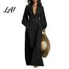 Collared Shirt Style Dresses Women Button Front Dress Long Sleeve Turn-down Collar Solid Color Cinched Waist Dress for Daily Office Up
