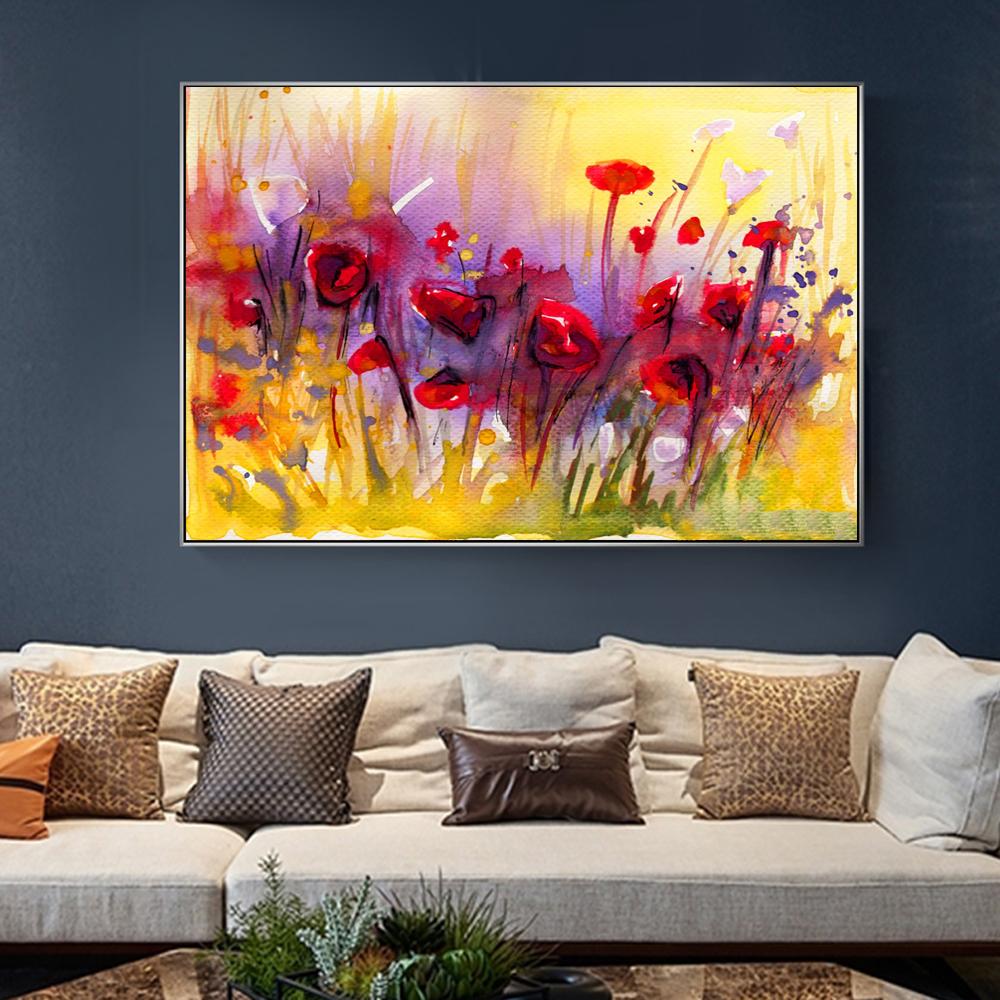 Абстрактные красные цветы мака, масло, холст, картина, пейзажные постеры и принт, настенные художественные фотографии, домашний декор для гостиной, без рамки