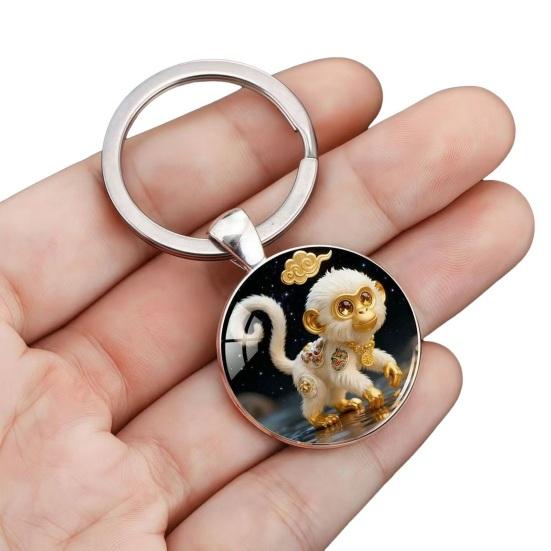 Брелок Зодиак Купольное стекло Сплав цинка Брелок с фоном звездного неба Украшения из золотой фольги 12 знаков зодиака Держатель для ключей