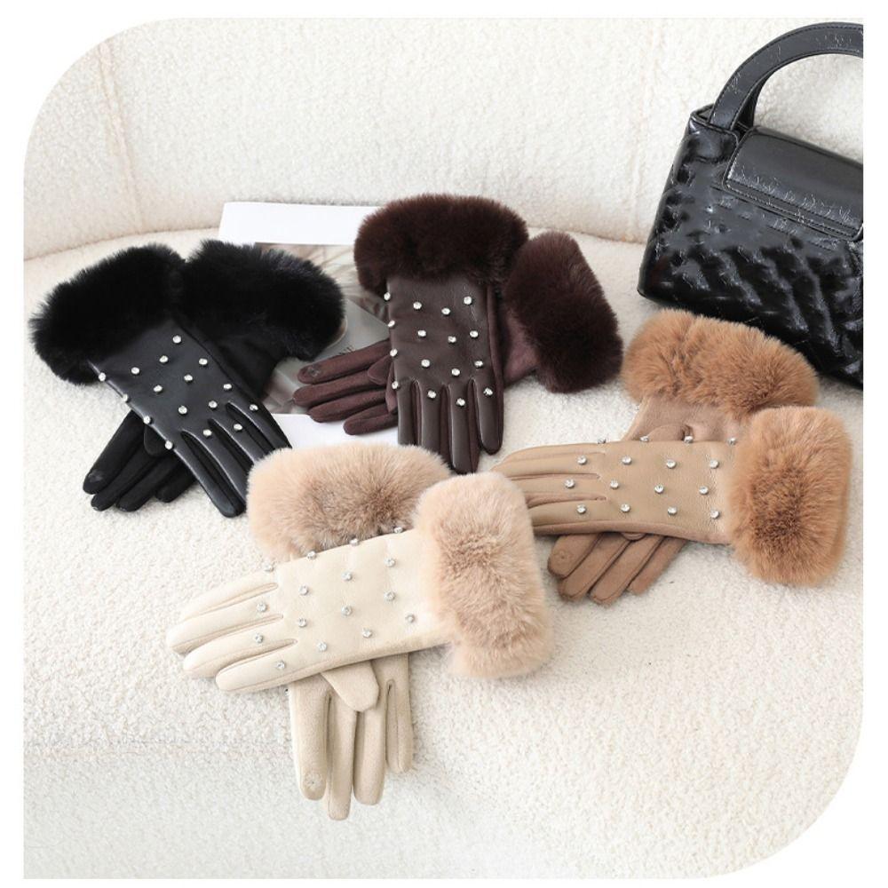 Plush Lined PU Leather Gloves Touchscreen Warm Gloves Fashion Winter Thermal Gloves for Women